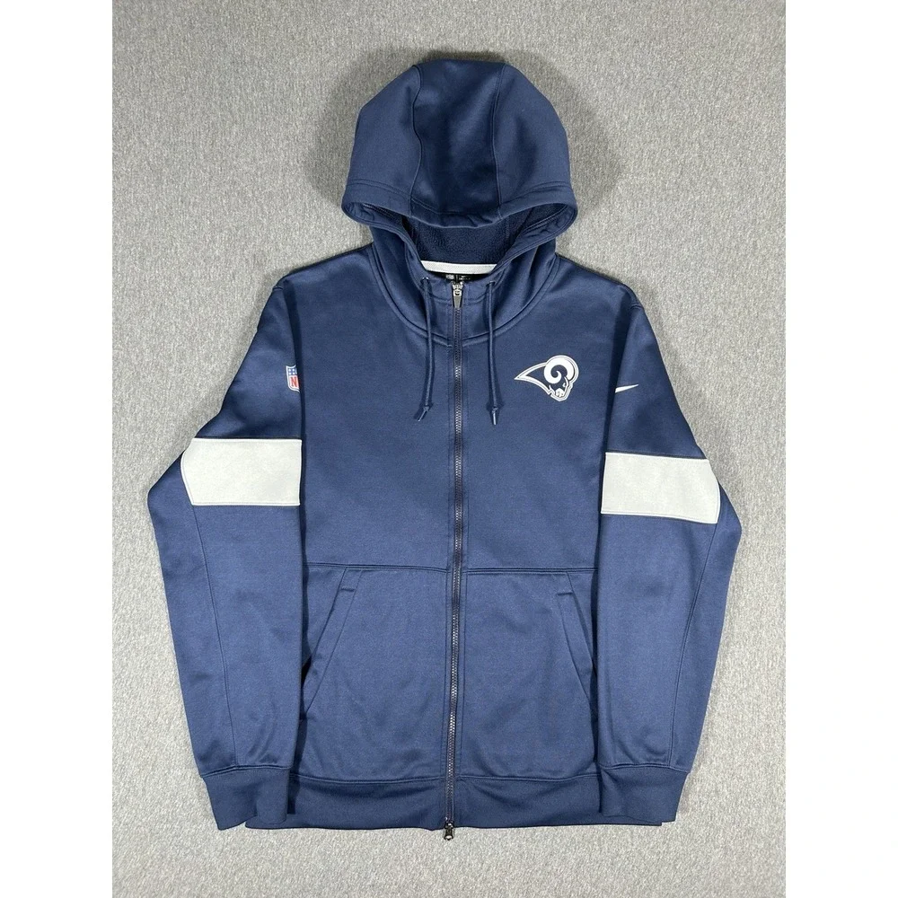 Nike NFL Los Angeles Rams Mens Navy‎ Full Zip Hoodie Dri-Fit On Field L